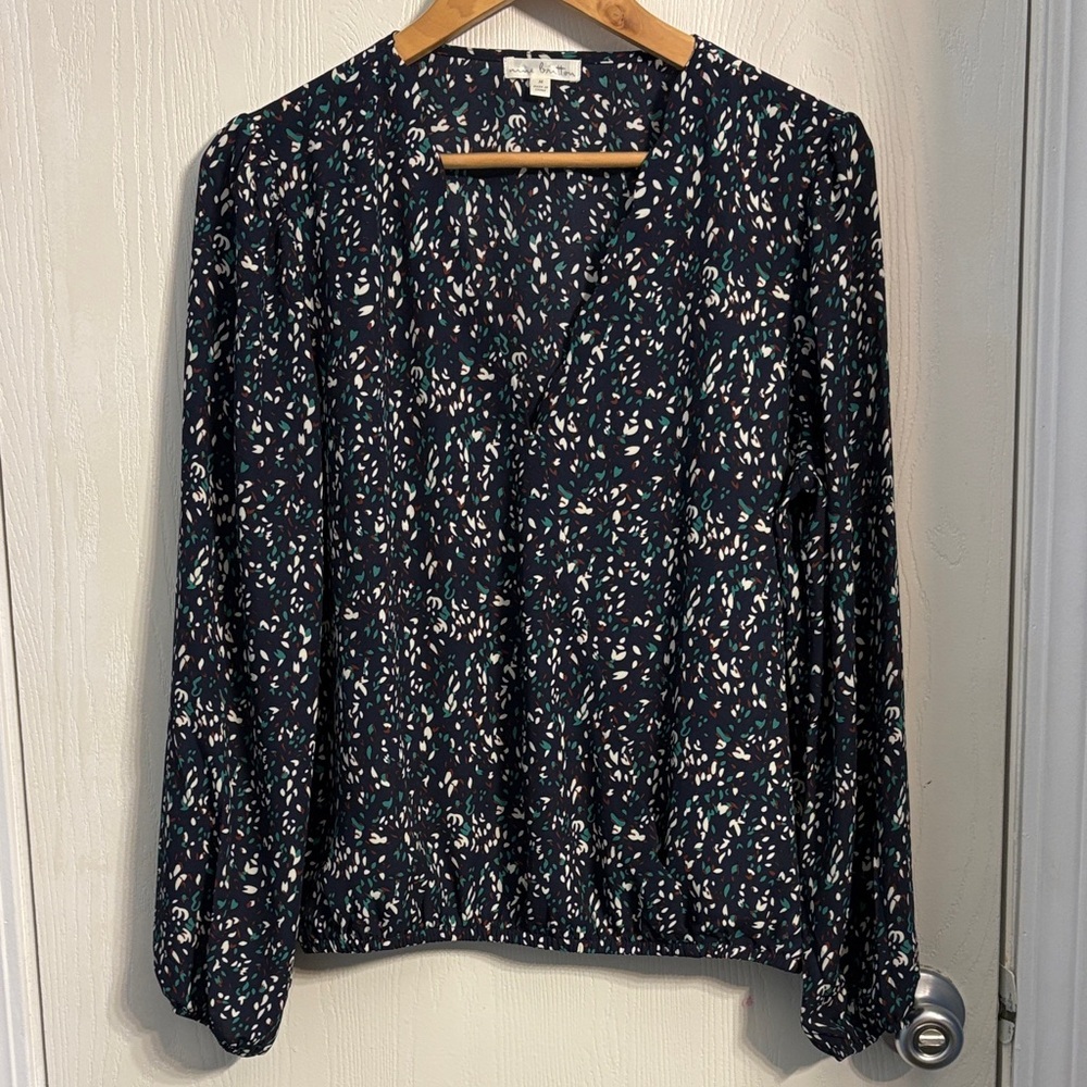 Nine Britton Navy Blouse with White and Teal Accents